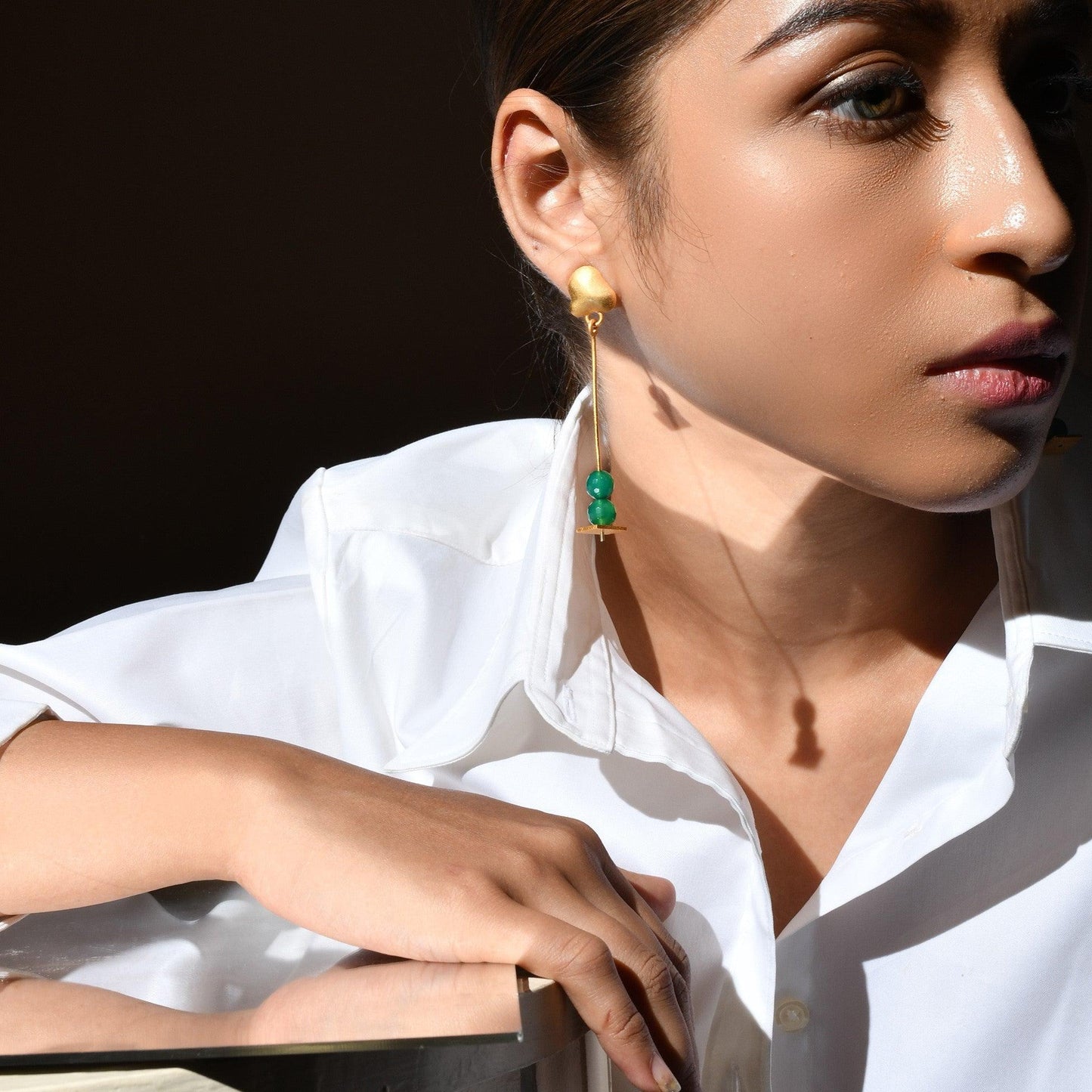 The Green and Gold Drop Earrings - Zaza by Somya